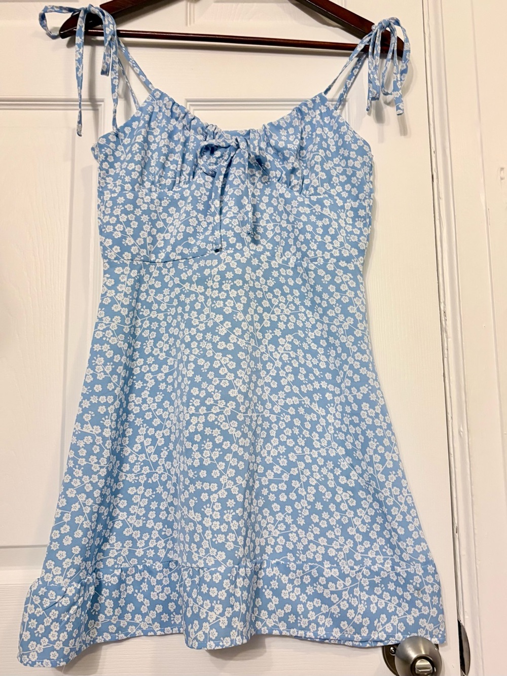 Blue Floral Tie-Shoulder Sundress Size Small